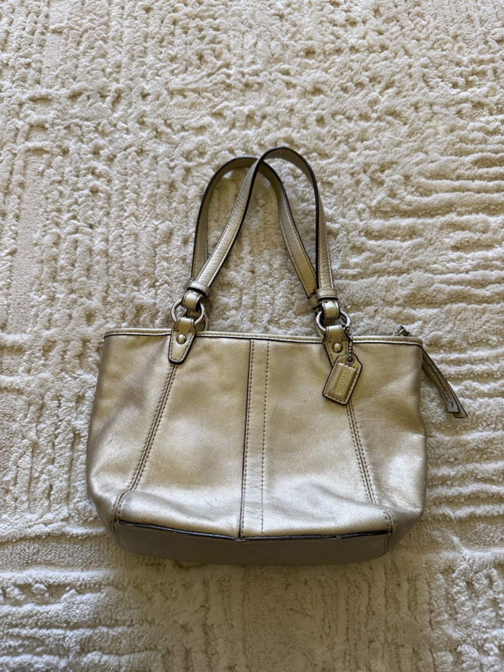 Coach Metallic Gold Leather Shoulder Bag Small Tote Purse